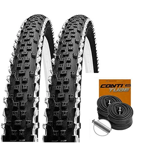 Mountain Bike Tyres : Set of 2 Schwalbe Rapid Rob White Stripes MTB Tyres 26 x 2.25 + Conti Tubes Car Valve