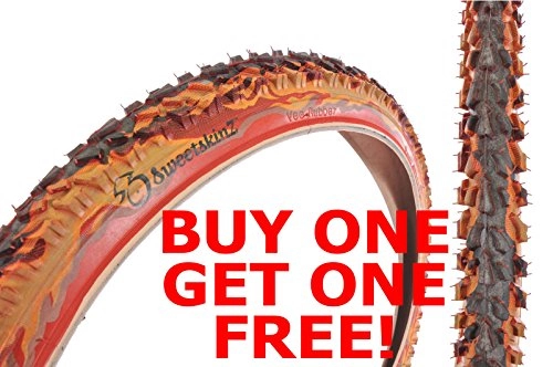 Mountain Bike Tyres : SWEETSKINZ REFLECTIVE 26 x 2.10 MTB OFF ROAD CHUNKY TYRE SCORCH FLAME PATTERN