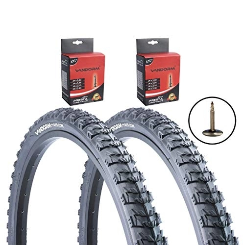 Mountain Bike Tyres : Vandorm 26" x 1.95" Fury XC MTB Tyres (PAIR) and Presta SLIME Tubes - P1014 x 2 Bike part
