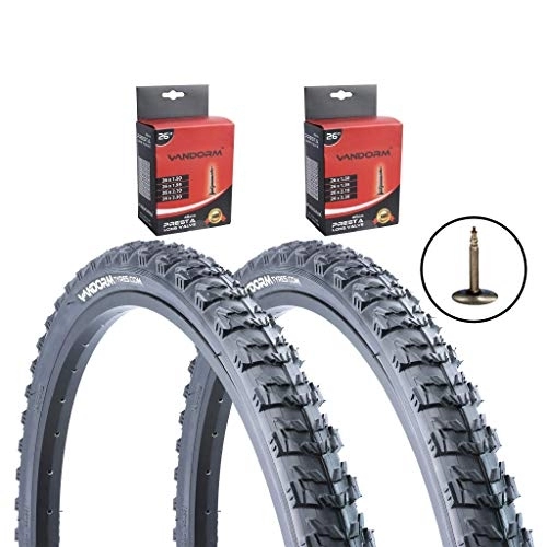 Mountain Bike Tyres : Vandorm 26" x 1.95" Fury XC MTB Tyres (PAIR) and Schrader SLIME Tubes - P1014 x 2 Bike part