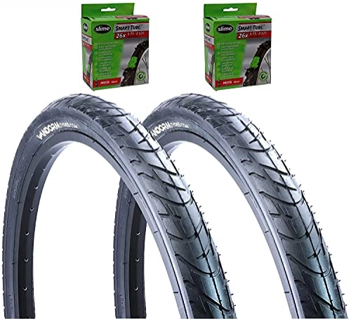 Mountain Bike Tyres : Vandorm Wind 195 26" x 1.95" MTB Slick Tyres (PAIR) - P1184 and Presta SLIME Tubes x 2