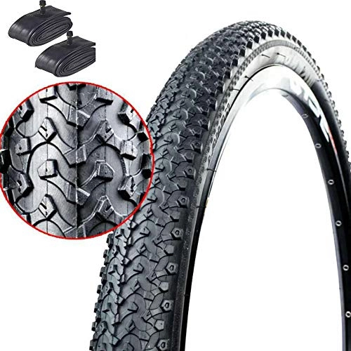 Mountain Bike Tyres : XYLUCKY Set Pair 26 x 1.95 Inch Foldable Tyres with Schrader Valve Inner Tubes for MTB Mountain Hybrid Bike Bicycle (Pack of 2)