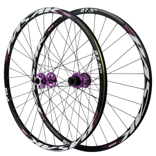 Mountain Bike Wheel : 24 / 26 / 27.5 / 29 Inch MTB Wheelset Disc Brake Quick Release Mountain Bike Wheel Aluminum Alloy Rim Front And Rear Wheel 8 / 9 / 10 / 11 / 12 Speed Cassette 32 Holes (Color : Purple, Size : 27.5'')