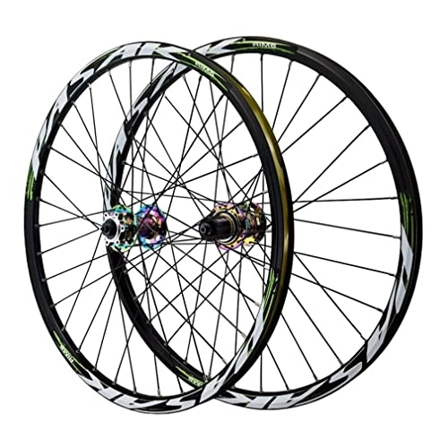 Mountain Bike Wheel : 24" Mountain Bike Wheelset Disc Brake Wheel Set BMX MTB Rim Quick Release Folding Bicycle Wheels 32H Hub For 7 / 8 / 9 / 10 / 11 / 12 Speed Cassette 1886g (Color : Black C, Size : 24'') (Colorful C 24)