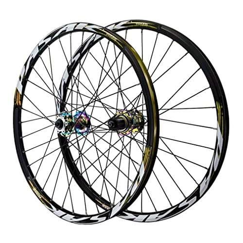 Mountain Bike Wheel : 24" Mountain Bike Wheelset Disc Brake Wheel Set BMX MTB Rim Quick Release Folding Bicycle Wheels 32H Hub For 7 / 8 / 9 / 10 / 11 / 12 Speed Cassette 1886g (Color : Black C, Size : 24'') (Colorful D 24)