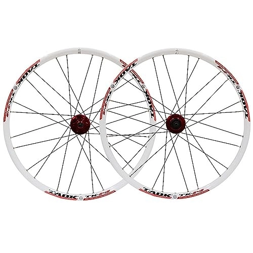 Mountain Bike Wheel : 24Inch Mountain Bike Wheelset Front Rear Wheels Set QR100 / 135mm 24Holes Disc Brake MTB Wheels Aluminum Alloy Rim Fit For 24 * 1.5-2.1 Inch Tires (Color : White+red)