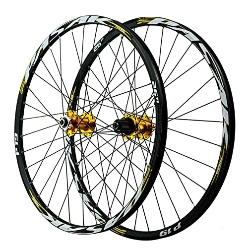 Mountain Bike Wheel : 26 27.5 29 Inch Bike Front Rear Wheel Mountain Bike Wheelset 32 Holes Bicycle Wheelset Quick Release Disc Brake Aluminum Alloy Rim (Color : Yellow, Size : 26 inch)