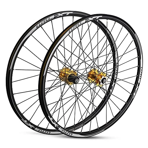 Mountain Bike Wheel : 26 / 27.5 / 29 Inch Bike Wheel Mountain Bike Wheelset MTB Rim Aluminum Alloy Quick Release Disc Brake 32H 7-11 Speed Cassette (Color : Gold, Size : 29INCH)