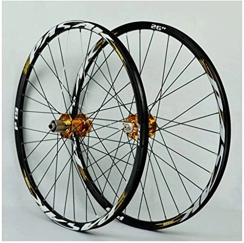 Mountain Bike Wheel : 26 / 27.5 / 29 Inch Bike Wheel Set, Double Wall Rims Cassette Flywheel Sealed Bearing Disc Brake QR 7-11 Speed Mountain Cycling Wheels Wheelset (Color : Gold, Size : 27.5inch)