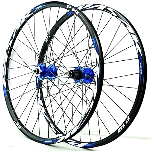 Mountain Bike Wheel : 26 27.5 29 Inch Double Wall Bike Wheelset Disc Brake Quick Release 32H Mountain Bicycle Wheels Rims MTB Wheelset Front Back Wheels Hub Fit 7 8 9 10 11 12 Speed ( Color : Blue hub , Size : 27.5inch )