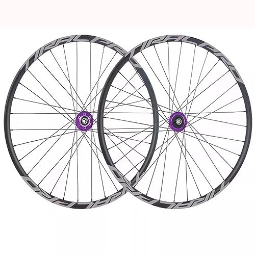 Mountain Bike Wheel : 26 / 27.5 / 29 Inch Mountain Bike Wheelset Disc Brake Sealed Bearing Support 8-9-10-11 Speed Cassette Thru Axle Wheel Set Front 100 * 15mm Rear 142 * 12mm (Color : Purple, Size : 29inch)