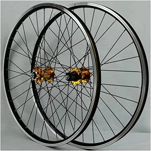 Mountain Bike Wheel : 26 / 27.5 / 29 Inch V-brake Mountain Bike Wheels, Quick Disassembly With 32 Holes, Suitable For 7 / 18 / 9 / 10 / 11 Speeds (Color : Gold, Size : 27.5 INCH)