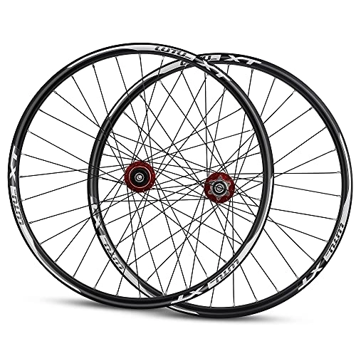 Mountain Bike Wheel : 26" 27.5" 29" Mountain Bike Wheelset Disc Brake MTB Wheels QR Quick Release 32H Bicycle Rim Cassette Hub For 7 / 8 / 9 / 10 / 11 / 12 Speed 2015g (Color : Black hub, Size : 27.5 inch) (Red Hub 27.5 inch)