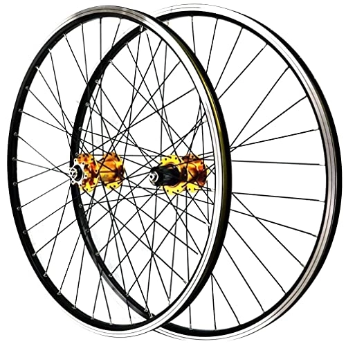 Mountain Bike Wheel : 26‘'27.5‘'29‘'Mountain Bike Wheelset Disc Brake V Brake MTB Rim QR Bicycle Wheels 32 Holes Hub For 7 / 8 / 9 / 10 / 11 / 12 Speed Cassette 2200g (Color : Blue, Size : 29'') (Gold 26)