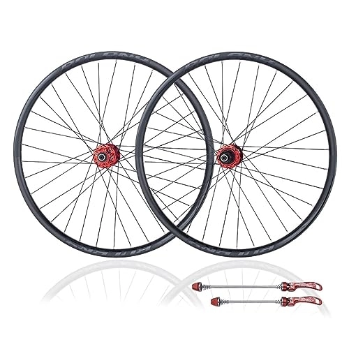 Mountain Bike Wheel : 26 / 27.5 / 29 Mountain Bike Wheelset Disc Brake Wheels Ultralight Aluminum Alloy Rim Straight Pull Spokes Quick Release 32 Holes Hub For 8-12speed (Color : Red, Size : 26in)
