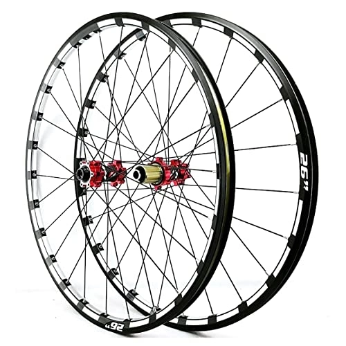 Mountain Bike Wheel : 26 / 27.5 / 29'' Mountain Bike Wheelset Double Layer Alloy Rims Disc Brake Thru Axle MTB Cycling Wheels Fit 7 8 9 10 11 12 Speed Cassette (Color : Titanium, Size : 29in) (Red 27.5in)