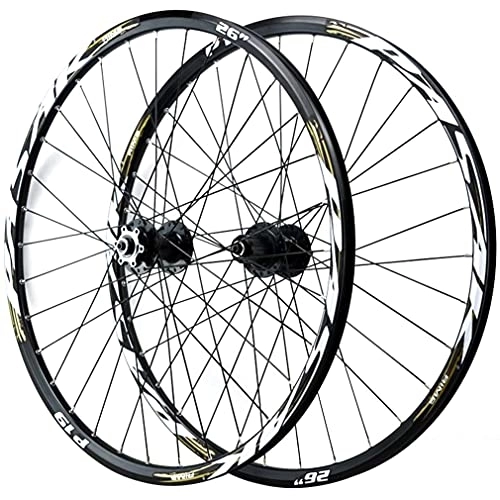Mountain Bike Wheel : 26" 27.5" 29" MTB Rim Mountain Bike Disc Brake Wheelset Bicycle Quick Release Wheels 32 Holes Hub For 7 / 8 / 9 / 10 / 11 / 12 Speed Cassette Front And Rear Wheel 2035g (Color : Gold a, Size : 29'') (Gold