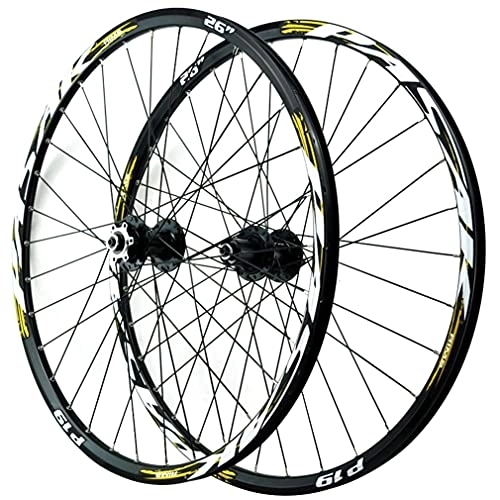 Mountain Bike Wheel : 26" 27.5" 29" MTB Rim Mountain Bike Disc Brake Wheelset Bicycle Quick Release Wheels 32 Holes Hub For 7 / 8 / 9 / 10 / 11 / 12 Speed Cassette Front And Rear Wheel 2035g (Color : Gold a, Size : 29'') (Yell