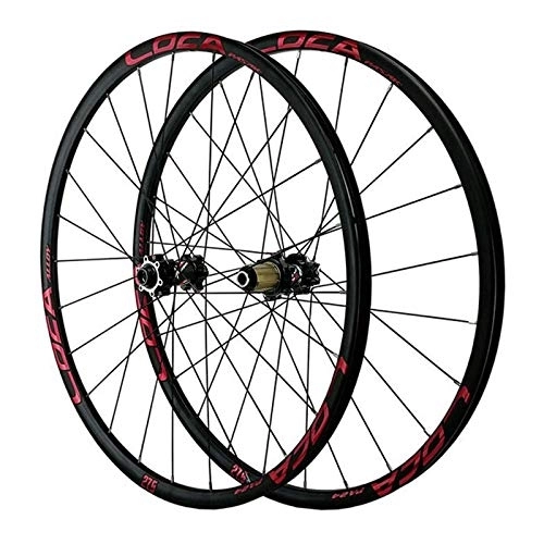 Mountain Bike Wheel : 26 / 27.5 / 700C / 29 Bike Wheelset Mountain Road Bicycle Wheels Thru Axle Front Rear Rim Cycling Wheel Set Disc Brake 8-12 Speed Cassette (Color : Black hub Red logo, Size : 29in)