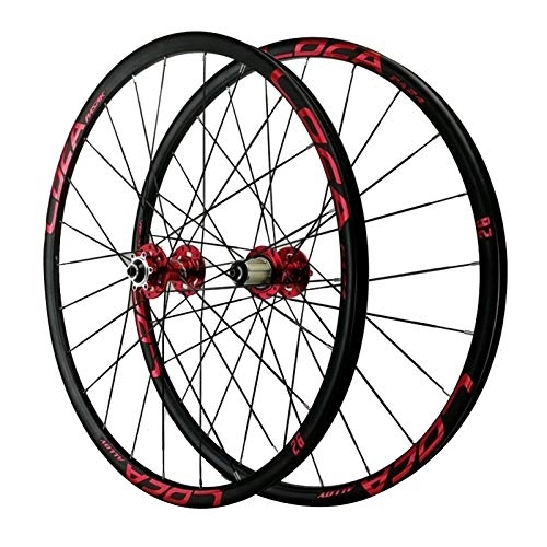 Mountain Bike Wheel : 26 / 27.5'' Cycling Wheels, 24 Holes Disc Brake Wheel Flat Spokes Mountain Bike Quick Release Wheel Set (Color : Red, Size : 26inch)