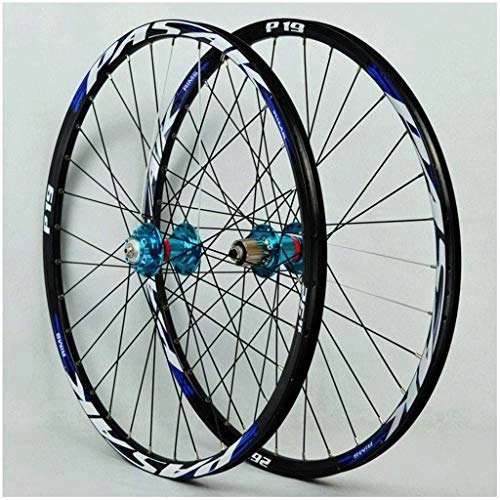 Mountain Bike Wheel : 26 27.5 Inch Mountain Bike Wheel Double Layer Alloy Rim Disc Brake Bicycle Wheelset MTB 32H 7-11speed Cassette Hubs Sealed Bearing QR Schrader Valve (Color : Blue, Size : 26inch)
