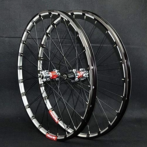 Mountain Bike Wheel : 26 27.5 Inch Mountain Bike Wheelset Rim Front Rear Wheel Set Quick Release CNC 24 Holes Double Wall Alloy Rim For 7 / 8 / 9 / 10 / 11 / 12 Speed (Color : Titanium Red Hub, Size : 27.5inch)