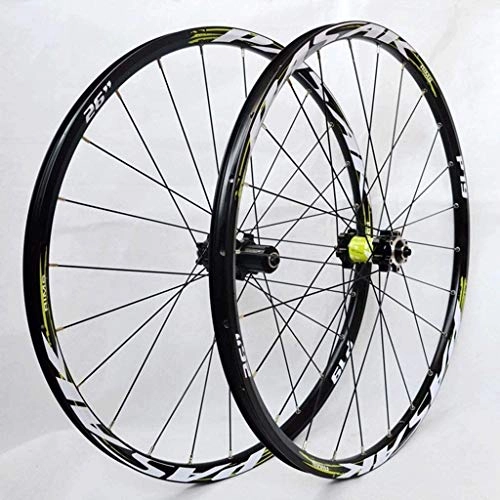 Mountain Bike Wheel : 26 / 27.5 Inch MTB Bike Wheel Set Mountain Bike Wheels Double Wall Rims Cassette Hub Sealed Bearing Disc Brake QR 7-11 Speed Bike Wheelset (Color : Green, Size : 27.5)