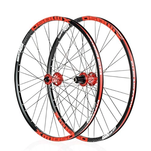 Mountain Bike Wheel : 26 / 27.5 Inch Ultralight Aluminum Alloy Mountain Bike Wheel Set Disc Rim Brake Bearings (Color : Red)