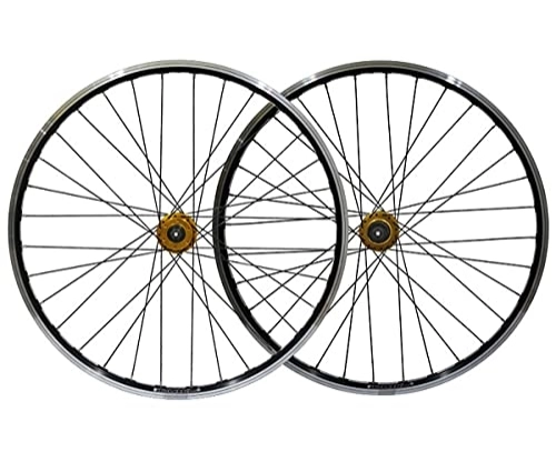 Mountain Bike Wheel : 26" Bicycle Rim V Brake Disc Brake Mountain Bike Wheelset MTB Quick Release Wheels 32H Hub For 7 / 8 / 9 / 10 Speed Cassette Stainless Steel Spokes 2163g (Color : Blue, Size : 26) (Gold 26)