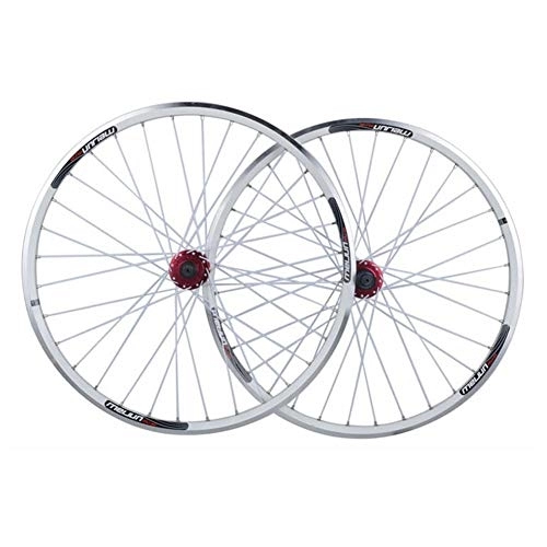 Mountain Bike Wheel : 26" Cycling Wheels Mountain Bike Aluminum Alloy V Brake Wheel Set Quick Release Rims 32 Hole White / Black (Color : White)