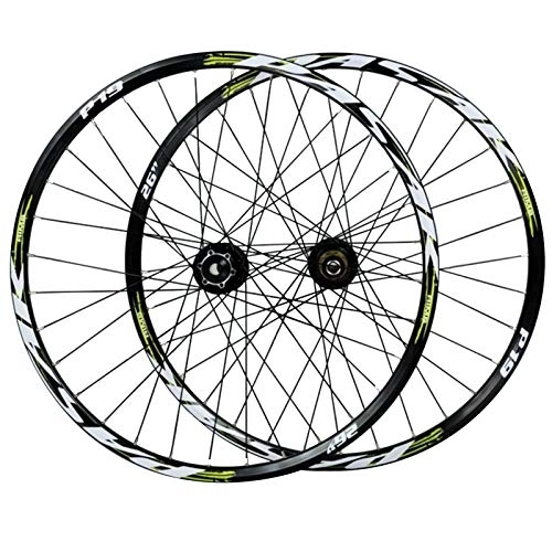 Mountain Bike Wheel : 26" Cycling Wheels, Rear Bike Wheels Double Wall MTB Rim Disc Brakes Quick Release 7 / 8 / 9 / 10 / 11 Speed (Color : Green, Size : 26inch)
