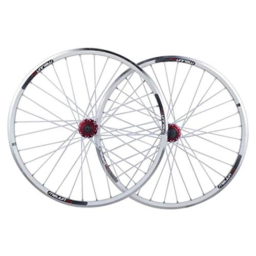 Mountain Bike Wheel : 26 inch Bicycle Wheelset, Double Wall Aluminum Alloy Hybrid Disc Type V Brake Quick Release Shield Bearing 8 9 10 Speed Mountain Bike (Color : White)