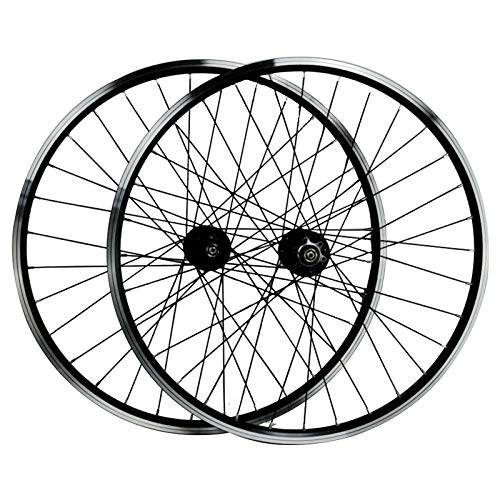 Mountain Bike Wheel : 26-inch Bicycle Wheelset, Mountain Bike Wheels Double Wall Aluminum Alloy Disc Brake V Brake 7 / 8 / 9 / 10 / 11 Speed (Color : Black)