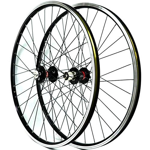 Mountain Bike Wheel : 26 Inch Bike Wheel Set Front 2 Rear 4 Bearing Hub Quick Release Disc / V-Brake 6 Claws Mountain Bicycle Wheelset 7-11 Speed Cassette Flywheel (Color : Black hub)