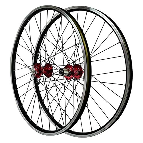 Mountain Bike Wheel : 26-inch Bike Wheels, Front 2 Rear 4 Bearing Hub Disc Brake V Brake 32H 7 / 8 / 9 / 10 / 11 Speed Freewheel Mountain Bike Wheels (Color : Red)