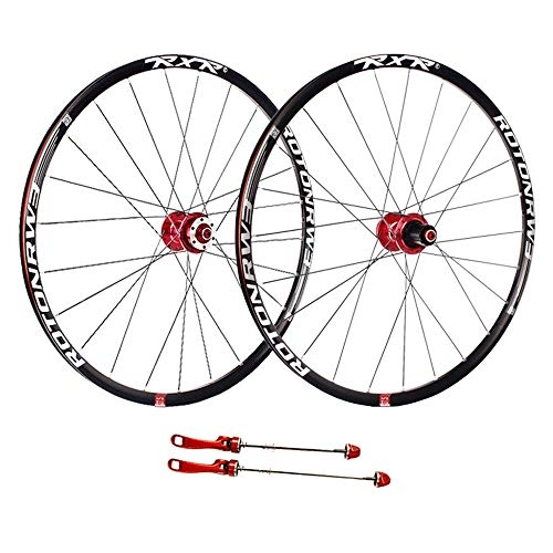 Mountain Bike Wheel : 26 inch mountain bike wheel set, MTB double wall aluminum alloy hub, disc brake, thru axle, mountain bike wheel set, 7 / 8 / 9 / 10 / 7 / 8 / 9 / rear bike front and rear wheel 11-speed, red