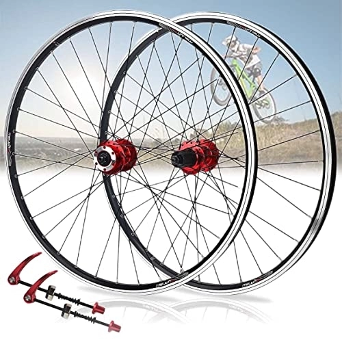 Mountain Bike Wheel : 26 Inch Mountain Bike Wheelset V / Disc Brake MTB Cycling Wheels Aluminum Alloy Rim QR 32H Fit 7 / 8 / 9 / 10 Speed Cassette (Color : 26in Red)