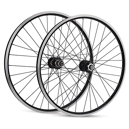 Mountain Bike Wheel : 26 Inch MTB Rim Wheelset, Bicycle Front Rear Wheel 32 Spoke Mountain Bike Wheelset Disc / Rim Brake, 7-11Speed Cassette QR Sealed Bearing Hubs, Black hub