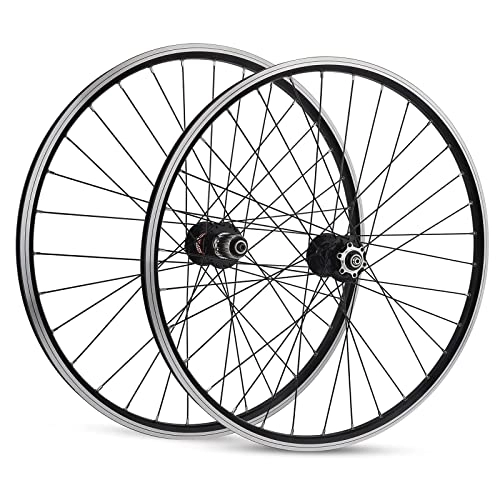 Mountain Bike Wheel : 26 Inch MTB Rim Wheelset, Bicycle Front Rear Wheel 32 Spoke Mountain Bike Wheelset Disc / Rim Brake, 7-11Speed Cassette QR Sealed Bearing Hubs, Gold hub