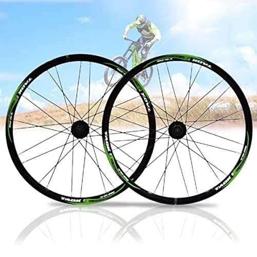 Mountain Bike Wheel : 26 Inch MTB Wheelset Disc Brake Mountain Bike Wheel 25mm Rim Height QR Sealed Bearings Fit 7-10 Speed Cassette Bicycle Wheelset (Color : White Green) (Black Green)