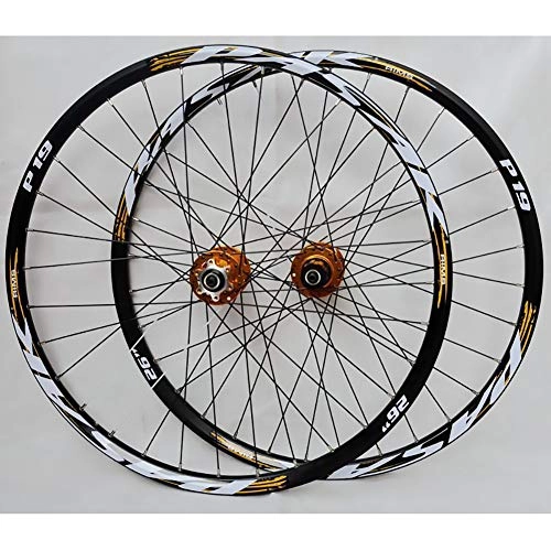 Mountain Bike Wheel : 26 Inches Bicycle Wheel Set with Quick release and Tire Pad for 7 / 8 / 9 / 10 / 11 speed Disc brake Mountain Bike (Color : Gold)