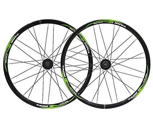 Mountain Bike Wheel : 26" Mountain Bike Disc Brake Wheelset Quick Release Bicycle Wheels MTB Rim Flat Spokes 24H QR Hub For 7 / 8 / 9 / 10 Speed Cassette 2330g (Color : Green A, Size : 26in) (Green a 26in)