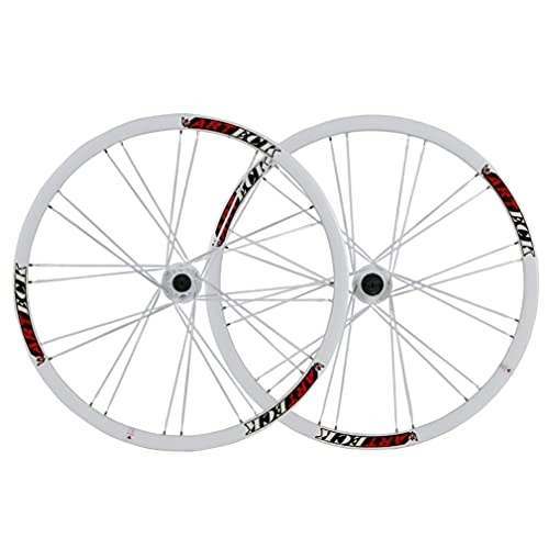 Mountain Bike Wheel : 26" Mountain Bike Wheelset 24H Bicycle Rim MTB Disc Brake Wheels Flat Spokes Quick Release Hub For 7 / 8 / 9 / 10 Speed Cassette Flywheel 2342g (Color : Blue) (White)