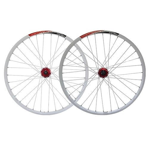 Mountain Bike Wheel : 26" Mountain Bike Wheelset Aluminum Alloy MTB Hub Front Rear Wheels 100 / 135mm QR Disc Brakes Rim 32H Round Spokes Wheel Set Fit 7-10 Speed Cassette (Color : White+red)