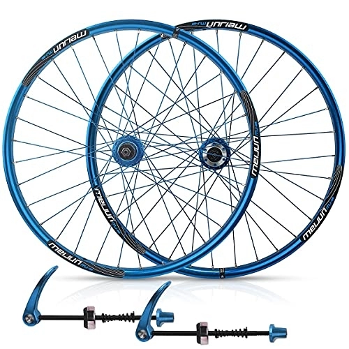 Mountain Bike Wheel : 26" Mountain Bike Wheelset Disc Brake Bicycle Rim MTB Wheels Quick Release 32H For 7 / 8 / 9 / 10 Speed Cassette Hub 2267g (Color : Blue, Size : 26in 32Holes) (Blue 26in 32Holes)