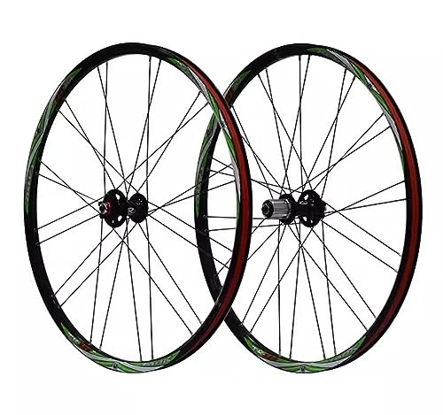 Mountain Bike Wheel : 26" Mountain Bike Wheelset QR Front Rear 100 / 135 Double Aluminum Alloy Rim Wheel Set Hubs Ball Bearings Disc Brakes Support 7. 8.9.10 Speed Cassette Wheels (Color : Black green)