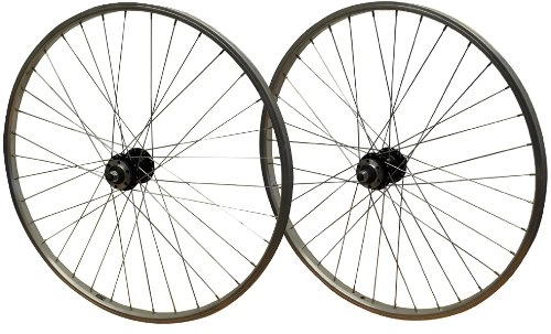 Mountain Bike Wheel : 26" PAIR Bolted ScrewOn Quando Black 6 Bolt Disc Hub and Silver Rim MTB Bicycle Cycling Wheels