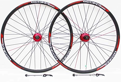 Mountain Bike Wheel : 26" Wheel Mountain Bike RED HUBS and decals DISC BRAKE ONLY Wheels, 7, 8, 9, 10 SPEED CASSETTE TYPE, REDNECK XC double wall DISC ONLY rims (26" FRONT + REAR)