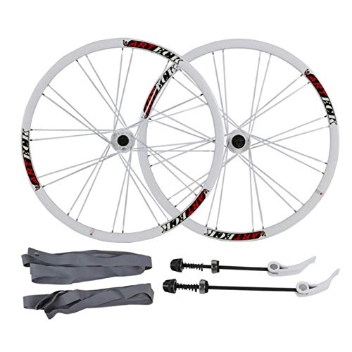 Mountain Bike Wheel : 26in Cycling Wheels, 24 Holes Disc Brake Quick Release Aluminum Alloy Flat Spokes Mountain Bike Wheels (Color : White, Size : 26inch)