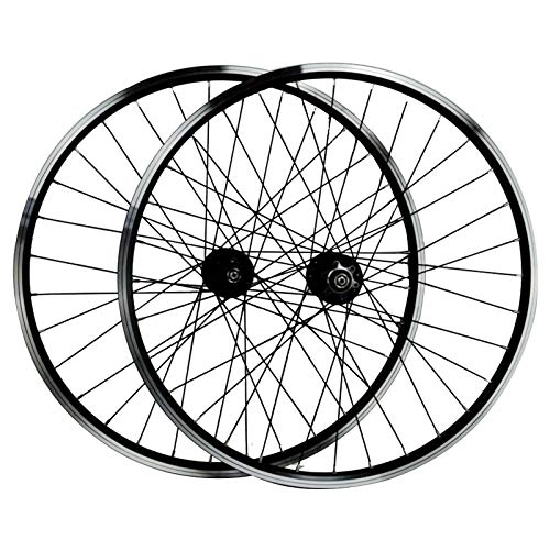 Mountain Bike Wheel : 26in Cycling Wheels, Front 2 Rear 4 Bearing Disc Brake V Brake 7-11 Speed Flywheel Mountain Bike Wheels (Color : Black)